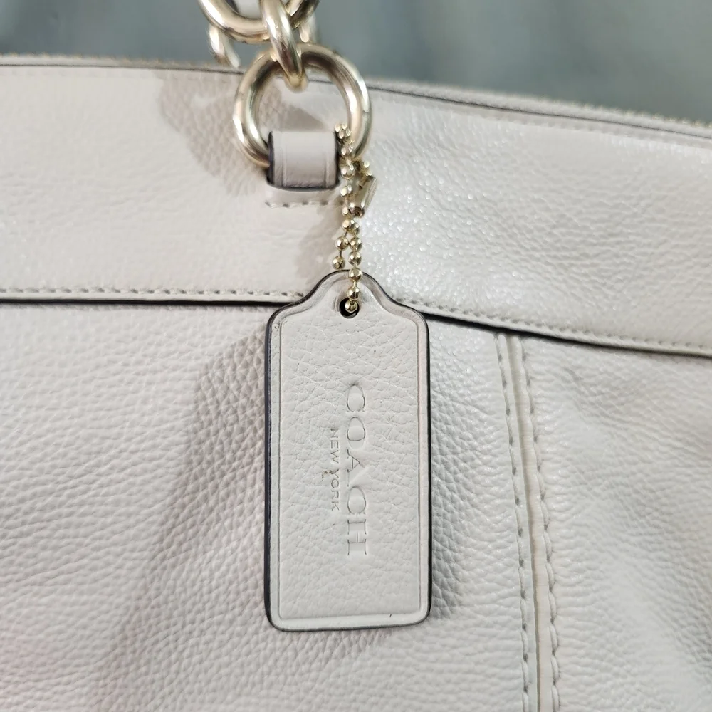 Coach Ivory Leather Tote with Gold Accents